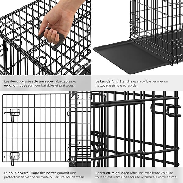 TECTAKE - Cage pour chien Luna, pliable, avec 2 portes noir - large
