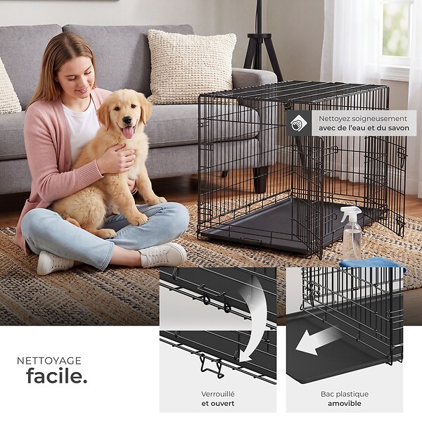 TECTAKE - Cage pour chien Luna, pliable, avec 2 portes noir - large