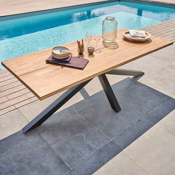 OVIALA - Table de jardin en aluminium et bois d'acacia 8 places 240x95 cm - Stella - large