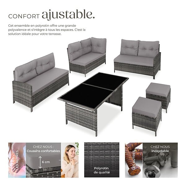 TECTAKE - Canapé de jardin BARLETTA modulable gris/beige - large