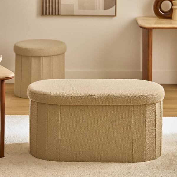 ATMOSPHERA - Pouf Fink ovale pliable 38x76cm beige - large