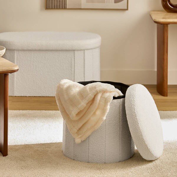 ATMOSPHERA - Pouf Fink rond pliable D.38cm blanc - large