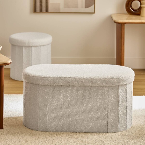 ATMOSPHERA - Pouf Fink ovale pliable 38x76cm blanc - large