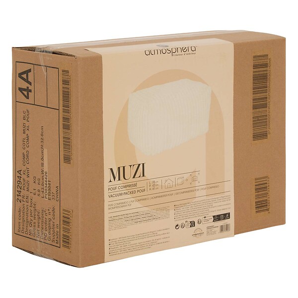ATMOSPHERA - Pouf Muzi rectangulaire côtelé 61x78cm crème - large
