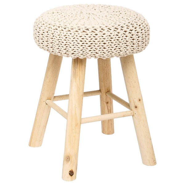 ATMOSPHERA - Tabouret "Suzette" tricot beige - large
