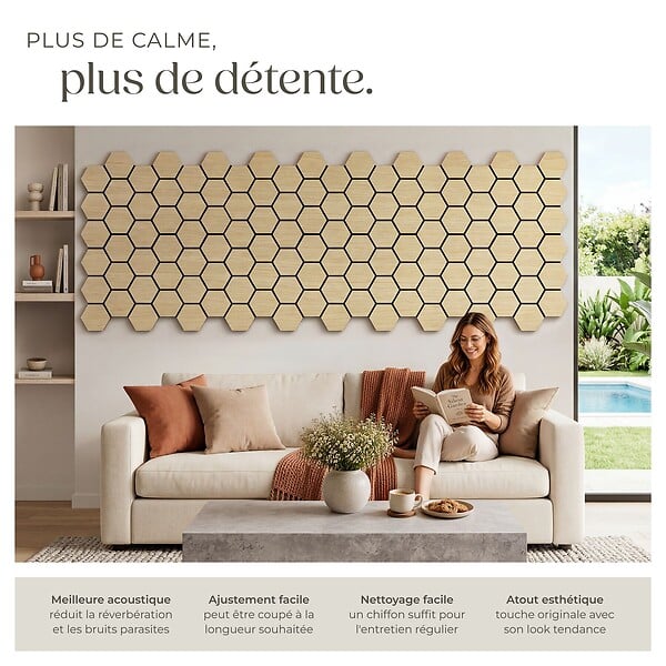 TECTAKE - Lot 8 panneaux acoustiques en mdf bois véritable plaqué chêne clair 76x62x1 8 cm - large