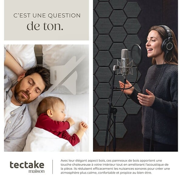 TECTAKE - Lot 8 panneaux acoustiques muraux en en mdf chêne noir absorption acoustique 76x62x1 cm - large