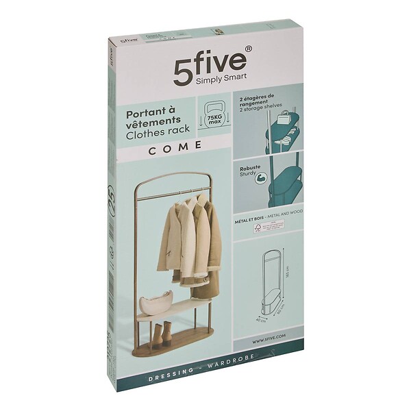 5 FIVE SIMPLY SMART - Portant à vêtements Come 2 étagères effet bois et marbre - large