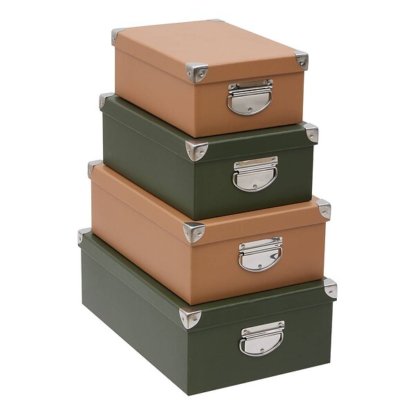 5 FIVE SIMPLY SMART - Lot de 4 boîtes unies Box' rectangulaires kaki et orange - large