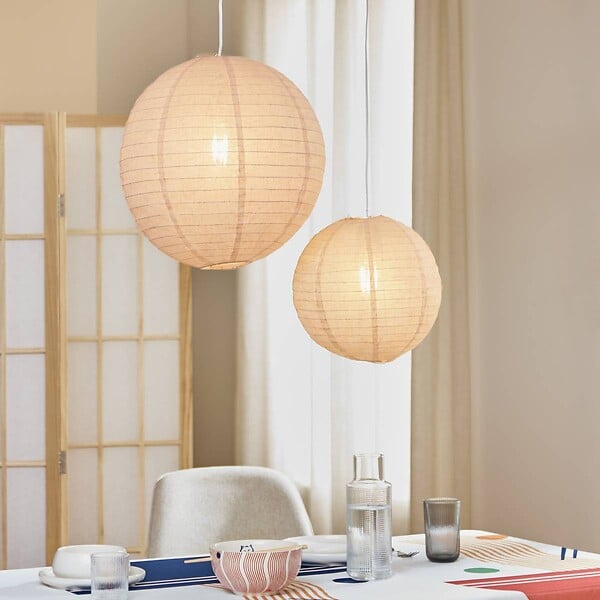 ATMOSPHERA - Lanterne boule Jordy en lin D.43cm blanc - large