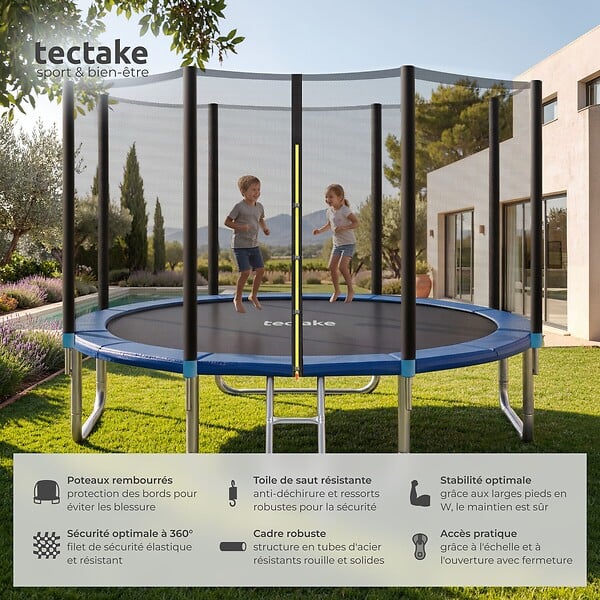 TECTAKE - Trampoline modèle B noir/bleu - large