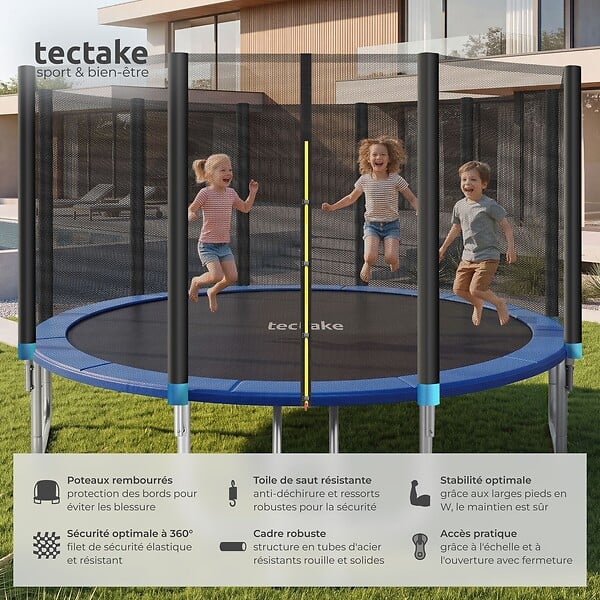 TECTAKE - Trampoline modèle B noir/bleu - large