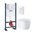GROHE - Pack WC suspendu sans bride Start Round Ceramic  + Abattant frein de chute + Bati support mur + Plaque carré blanc alpin - vignette