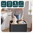 VOUNOT - Panier a linge pliable 145L avec sac intérieur cadre bambou et couvercle gris - vignette