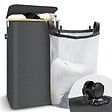 VOUNOT - Panier a linge pliable 100L avec sac intérieur cadre bambou et couvercle gris - vignette
