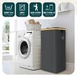 VOUNOT - Panier a linge pliable 100L avec sac intérieur cadre bambou et couvercle gris - vignette