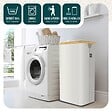 VOUNOT - Panier a linge pliable 100L avec sac intérieur cadre bambou et couvercle beige - vignette