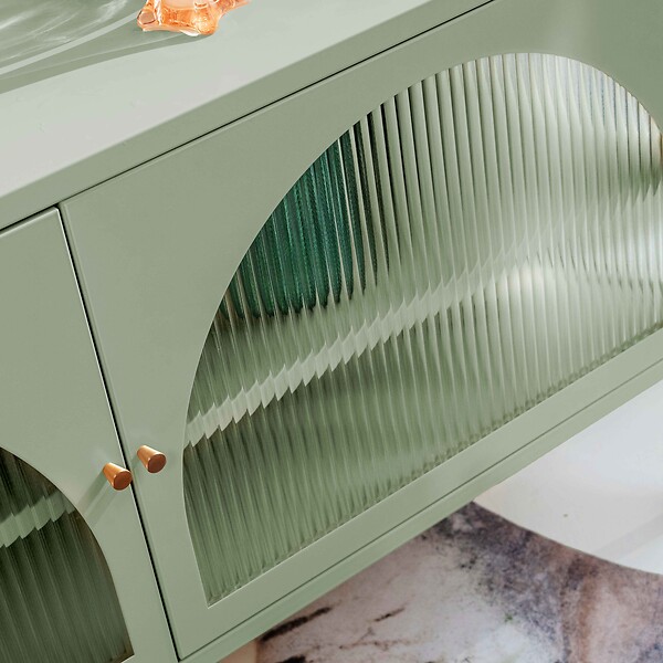 OVIALA - Meuble TV moderne 2 portes L115 cm en métal vert sauge - Dreamy - large
