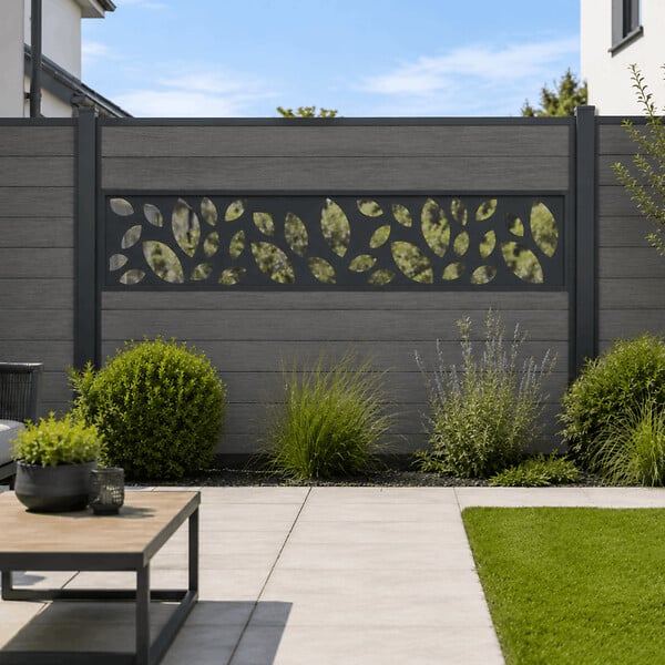 MCCOVER - PANNEAU ALU DECOR FEUILLES L 176cm / l 42,8cm pour clôture LARKO Gris anthracite RAL 7016, l.42,8cm, L.176cm - large