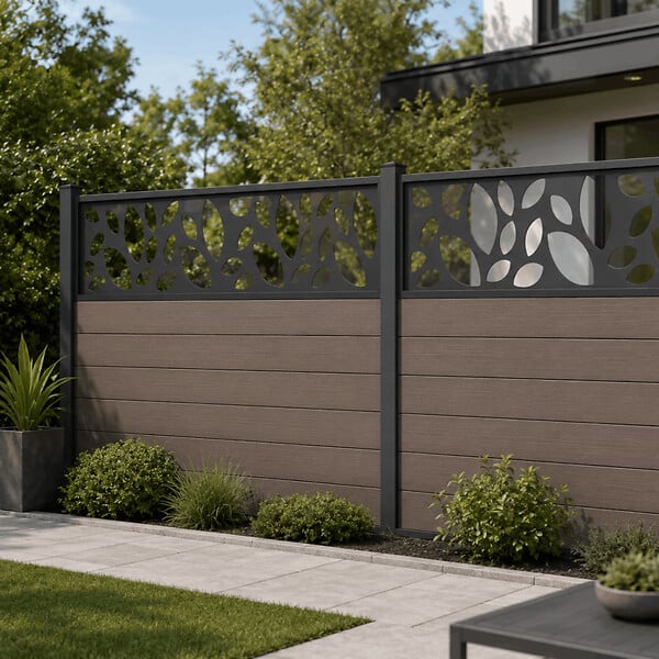 MCCOVER - PANNEAU ALU DECOR FEUILLES L 176cm / l 42,8cm pour clôture LARKO Gris anthracite RAL 7016, l.42,8cm, L.176cm - large