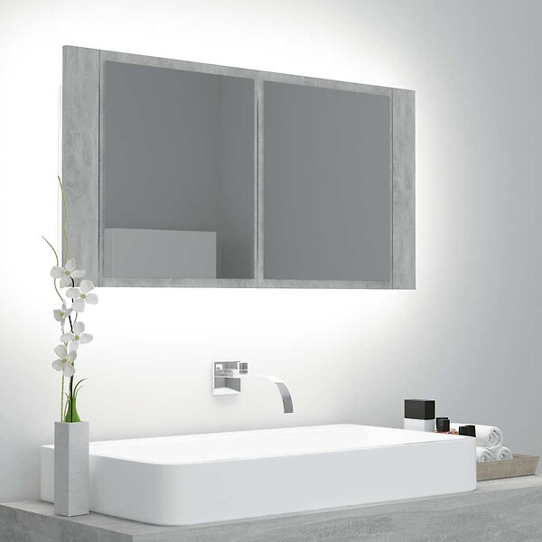 VIDAXL - vidaXL Armoire de salle de bain à miroir LED Gris béton Acrylique - large