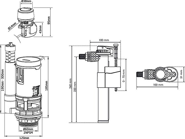 SOMATHERM FOR YOU - Pack mécanisme WC à câble double chasse + Robinet flotteur alimentation latérale - large