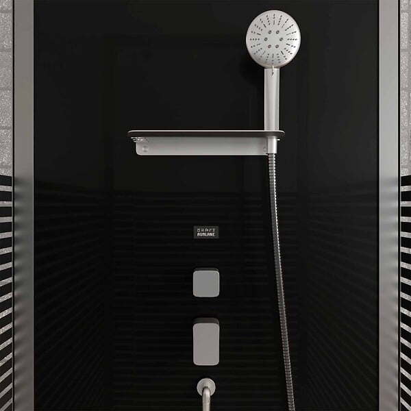 AURLANE - Cabine de douche rectangle 110x80x215cm - Portes pivotantes - Lignes grises anthracites - SCRATCHY 2 - large