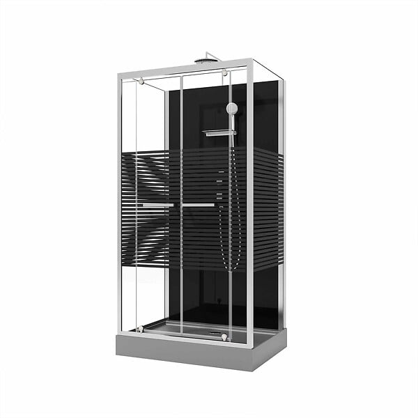 AURLANE - Cabine de douche rectangle 110x80x215cm - Portes pivotantes - Lignes grises anthracites - SCRATCHY 2 - large
