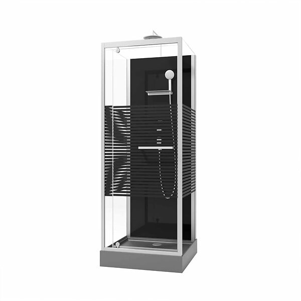 AURLANE - Cabine de douche carree 80x80x215cm - Porte pivotante - Lignes grises anthracites - SCRATCHY 2 - large