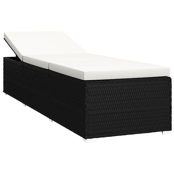VIDAXL - vidaXL Chaises longues de jardin table à thé 3 pcs Résine tressée Noir - large