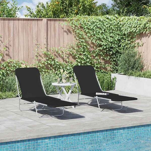 VIDAXL - vidaXL Chaises longues pliables lot de 2 Acier et tissu Noir - large