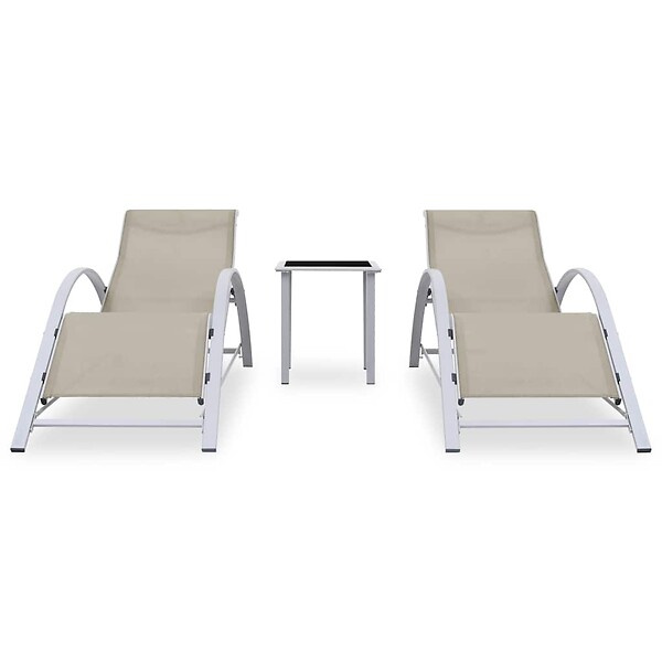 VIDAXL - vidaXL Chaises longues lot de 2 avec table Aluminium Crème - large