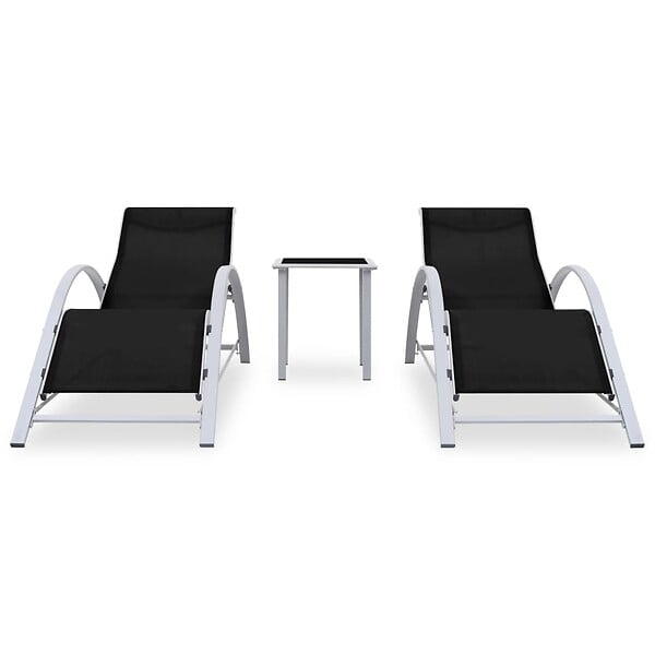 VIDAXL - vidaXL Chaises longues lot de 2 avec table aluminium noir - large