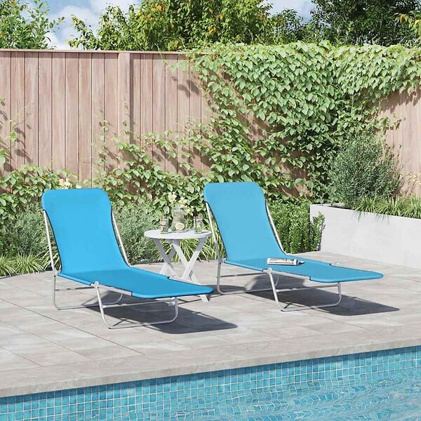VIDAXL - vidaXL Chaises longues pliables lot de 2 Acier et tissu Bleu - large