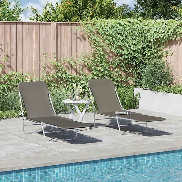 VIDAXL - vidaXL Chaises longues pliables lot de 2 Acier et tissu Gris - large