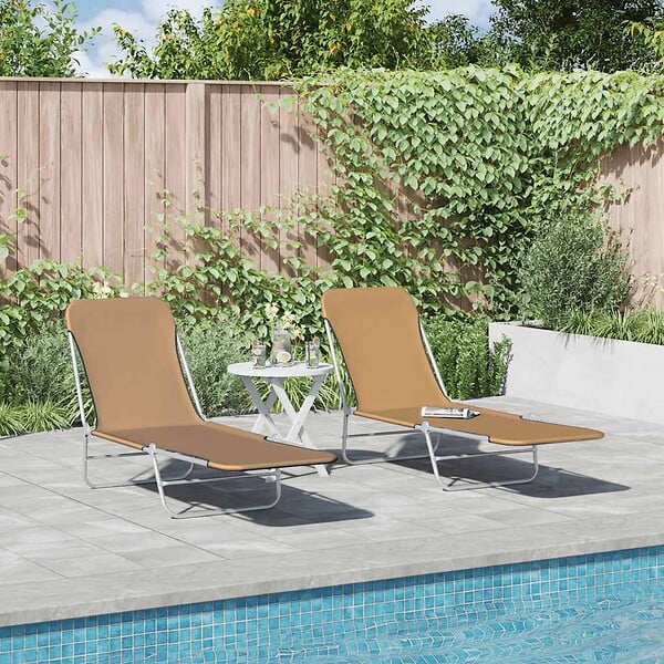 VIDAXL - vidaXL Chaises longues pliables lot de 2 Acier et tissu Taupe - large