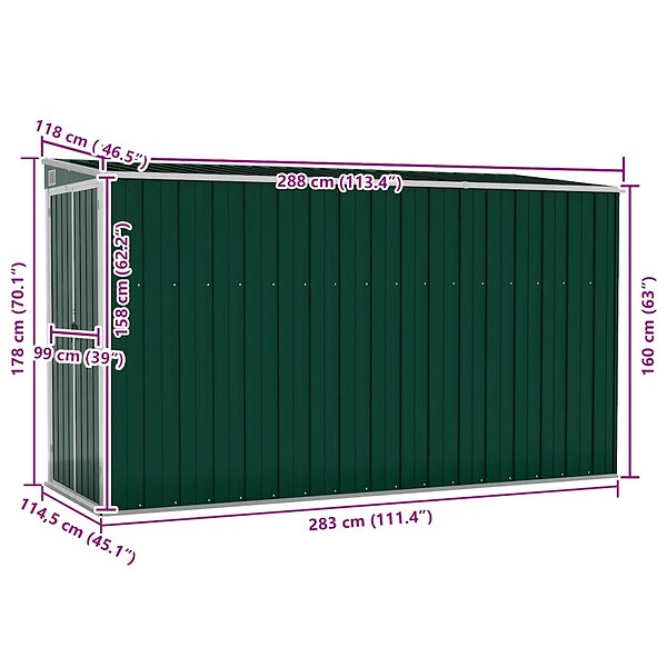 VIDAXL - vidaXL Abri de jardin mural Vert 118x288x178 cm Acier galvanisé - large