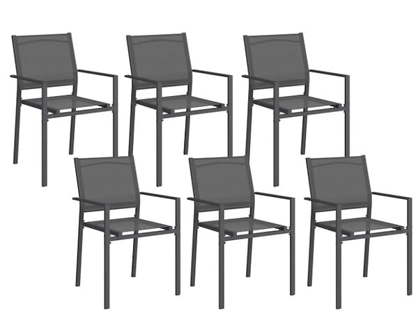 ID MARKET - Lot de 6 chaises de jardin OLBIA métal et textilène empilables gris anthracite - large