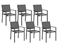 ID MARKET - Lot de 6 chaises de jardin OLBIA métal et textilène empilables gris anthracite - vignette