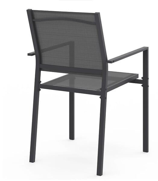 ID MARKET - Lot de 6 chaises de jardin OLBIA métal et textilène empilables gris anthracite - large