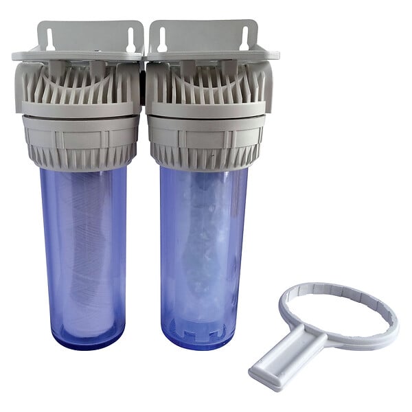 AQUAWATER - Filtre double avec cartouches de filtration et anticalcaire - 6 mois - large