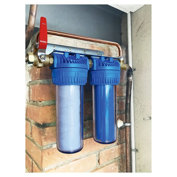 AQUAWATER - Filtre double avec cartouches de filtration anticalcaire anticorrosion 24 mois - large