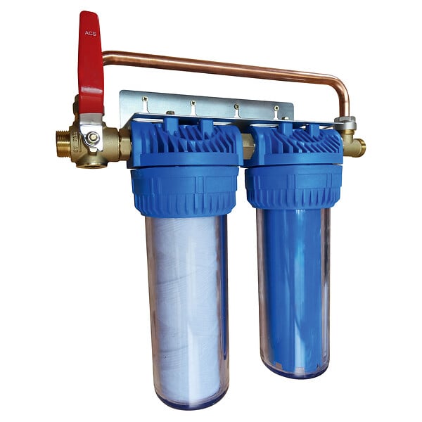 AQUAWATER - Filtre double avec cartouches de filtration anticalcaire anticorrosion 24 mois - large