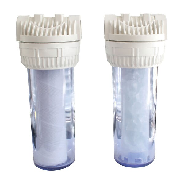 AQUAWATER - Filtre double avec cartouches de filtration et anticalcaire durée 6 mois - large
