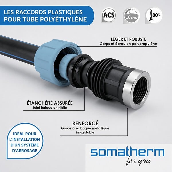 SOMATHERM FOR YOU - Raccord plastique Té égal pour tube PE Ø25 mm - large