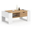 ID MARKET - Table basse rectangulaire BERYL avec tiroir bois blanc et façon hêtre - vignette