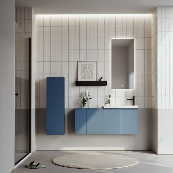 HABITAT ET JARDIN - Ensemble Meuble Vasque avec Miroir (2 Pièces) "Ferla 110" - 40 x 22 x 45 cm - Matte Blue - large