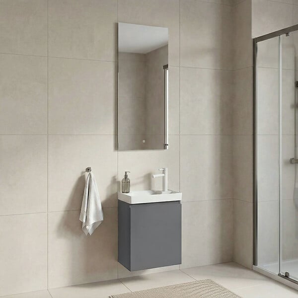 HABITAT ET JARDIN - Ensemble Meuble Vasque avec Miroir (2 Pièces) "Ferla 40" - 40 x 22 x 50 cm - Matte Grey - large
