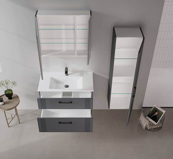 HABITAT ET JARDIN - Ensemble Meuble Vasque avec Miroir (2 Pièces) "Bari 85 v2" - 85 x 45 x 55 cm - Matte Anthracite - large