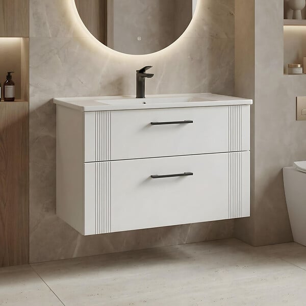 HABITAT ET JARDIN - Meuble Vasque "Bari 85 v2" - 85 x 45 x 55 cm - Matte White - large